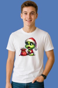 Tricou Grinch Mic Cu Sac Plin De Dulciuri, din bumbac 100%, tricou alb, Copii | Dama | Barbat