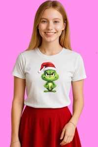 Tricou Grinch Serios Mos Craciun, din bumbac 100%, tricou alb, Copii | Dama | Barbat