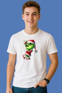 Tricou Grinch Sprijinit De Baston Decorativ, din bumbac 100%, tricou alb, Copii | Dama | Barbat