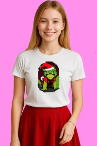 Tricou Grinch Suparat Cu Costum De Craciun, din bumbac 100%, tricou alb, Copii | Dama | Barbat