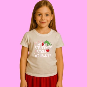 Tricou Grinch Teacher My Students Stole My Heart Digital, din bumbac 100%, tricou alb, Copii | Dama | Barbat - Img 2