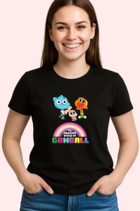 Tricou Gumball aventuri amuzante cu fratii waterson sub curcubeu, Copii | Dama | Barbat , tricou negru - Img 3