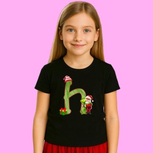 Tricou H Litere Craciun Cu Mos Si Spiridus Verde, din bumbac 100% Copii | Dama | Barbat