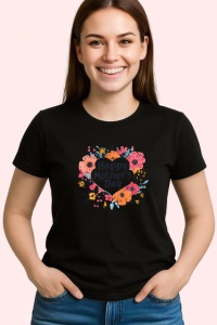 Tricou Happy Mothers Day Design Floral Roz V1, din bumbac 100%, tricou negru Copii | Dama | Barbat