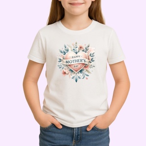 Tricou Happy Mothers Day Inima Cu Flori Pastel, din bumbac 100% , tricou alb pentru Copii | Dama | Barbat - Img 2