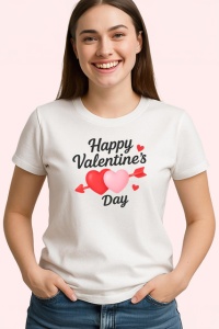 Tricou Happy Valentines Day Inimi Roz V2, din bumbac 100% , tricou alb pentru Copii | Dama | Barbat