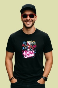 Tricou Harley quinn ha ha stele si inimioare, Copii | Dama | Barbat , tricou negru - Img 3