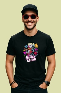 Tricou Harley quinn zambet si par roz, Copii | Dama | Barbat , tricou negru - Img 3