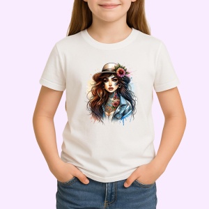 Tricou hat flower girl natural tattoo art, fata cu palarie si tatuaj floral natural, Copii | Dama | Barbat - Img 3