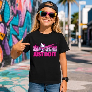 Tricou Hello Kitty Pink Aesthetic Street Fashion Girl Power, din bumbac 100%, tricou negru, Copii | Dama | Barbat - Img 7