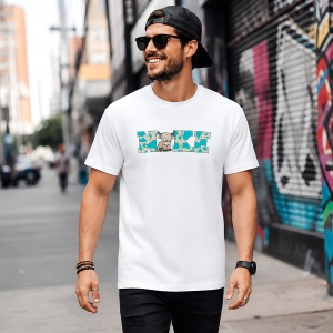 Tricou Highland Cow Teal Texture Rustic Urban Mashup Art, din bumbac 100% Copii | Dama | Barbat - Img 5