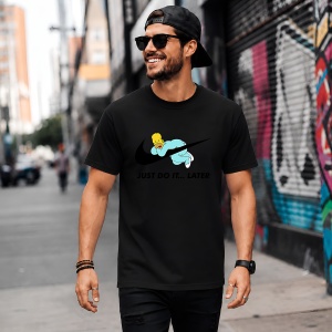 Tricou Homer Simpson Lazy Vibe Logo Gri Just Do It Later Urban, din bumbac 100%, tricou negru, Copii | Dama | Barbat - Img 5