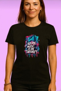 Tricou House Music Is My Therapy, Copii | Dama | Barbat, culoare negru