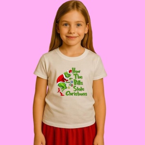 Tricou How The Bills Stole Christmas Full Text Green, din bumbac 100%, tricou alb, Copii | Dama | Barbat - Img 2