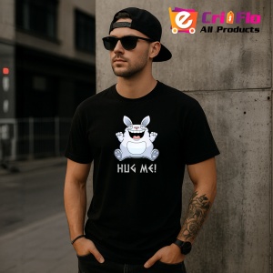 Tricou Hug Me Rabbit, din bumbac 100%, tricou negru, Dama | Barbat - Img 4