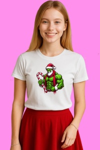 Tricou Hulk Christmas Candy Cane, din bumbac 100%, tricou alb, Copii | Dama | Barbat - Img 3