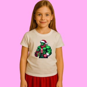 Tricou Hulk Christmas Cu Sac Cadouri Si Brad, din bumbac 100%, tricou alb, Copii | Dama | Barbat - Img 1
