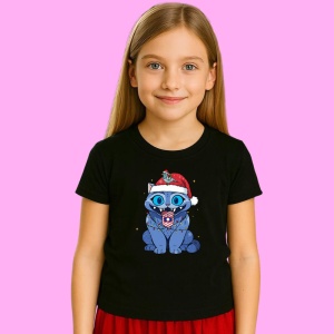 Tricou Huntrix K Pop Hunters Demon Christmas Blue Cat Mascota Festiva, din bumbac 100%, tricou negru, Copii | Dama | Barbat