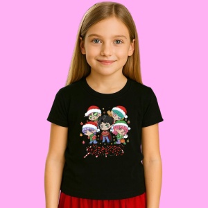 Tricou Huntrix K Pop Hunters Demon Copii Merry Christmas Grup Ilustratie, din bumbac 100%, tricou negru, Copii | Dama | Barbat - Img 2