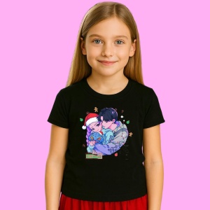 Tricou Huntrix K Pop Hunters Demon Cuplu Imbratisat Pisica Albastra, din bumbac 100%, tricou negru, Copii | Dama | Barbat - Img 2
