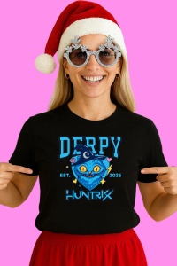 Tricou Huntrix K Pop Hunters Demon Derpy Mascot Albastru Editie 2025, din bumbac 100%, tricou negru, Copii | Dama | Barbat - Img 2