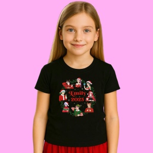 Tricou Huntrix K Pop Hunters Demon Emily 2025 Colaj Sarbatori, din bumbac 100%, tricou negru, Copii | Dama | Barbat
