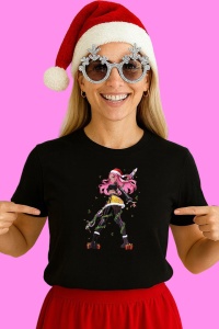 Tricou Huntrix K Pop Hunters Demon Fata Luptatoare Santa Costume, din bumbac 100%, tricou negru, Copii | Dama | Barbat - Img 3