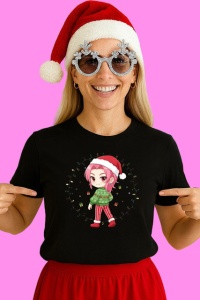 Tricou Huntrix K Pop Hunters Demon Fetita Santa Fundal Cerc, din bumbac 100%, tricou negru, Copii | Dama | Barbat - Img 2