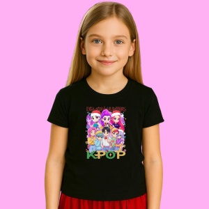 Tricou Huntrix K Pop Hunters Demon Grup Copii Kpop Ilustratie, din bumbac 100%, tricou negru, Copii | Dama | Barbat