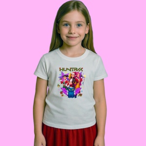 Tricou Huntrix K Pop Hunters Demon Grup Fete Cu Pisica Albastra, din bumbac 100%, tricou alb, Copii | Dama | Barbat - Img 2