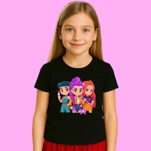 Tricou Huntrix K Pop Hunters Demon Grup Fete Ilustratie Colorata, din bumbac 100%, tricou negru, Copii | Dama | Barbat - Img 2
