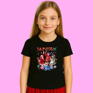 Tricou Huntrix K Pop Hunters Demon Grup Huntrix Craciun Festiv, din bumbac 100%, tricou negru, Copii | Dama | Barbat