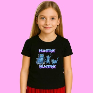 Tricou Huntrix K Pop Hunters Demon Logo Huntrix Pisici Albastre, din bumbac 100%, tricou negru, Copii | Dama | Barbat