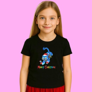Tricou Huntrix K Pop Hunters Demon Pisica Albastra Merry Christmas, din bumbac 100%, tricou negru, Copii | Dama | Barbat - Img 2