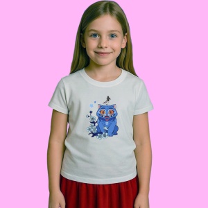 Tricou Huntrix K Pop Hunters Demon Pisica Albastra Ornament Floral, din bumbac 100%, tricou alb, Copii | Dama | Barbat - Img 2