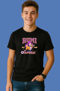 Tricou Huntrix K Pop Hunters Demon Rumi Portret Violet 2025, din bumbac 100%, tricou negru, Copii | Dama | Barbat - Img 2