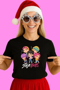 Tricou Huntrix K Pop Hunters Demon Saja Boys Grup Chibi Colorat, din bumbac 100%, tricou negru, Copii | Dama | Barbat