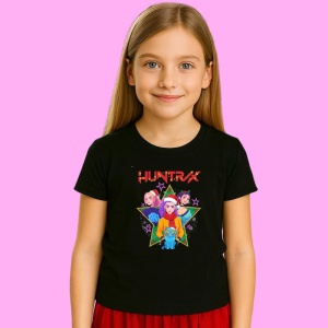 Tricou Huntrix K Pop Hunters Demon Trei Tineri Fashion Green Red, din bumbac 100%, tricou negru, Copii | Dama | Barbat - Img 2