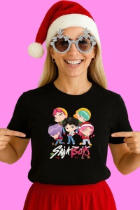 Tricou Huntrix K Pop Hunters Demon Trio Cu Accesorii Craciun, din bumbac 100%, tricou negru, Copii | Dama | Barbat