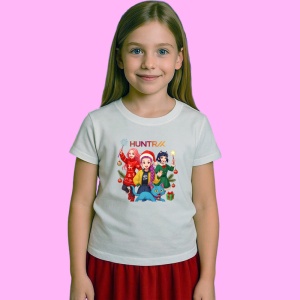 Tricou Huntrix K Pop Hunters Demon Trio Fete Cu Pisica Albastra Zambitoare, din bumbac 100%, tricou alb, Copii | Dama | Barbat