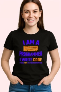 Tricou i am a programmer i write code mesaj ironic calculator, Copii | Dama | Barbat , tricou negru - Img 2