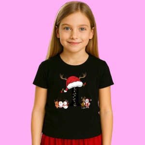 Tricou I Litera Cu Luminite Reni Si Mos Craciun, din bumbac 100% Copii | Dama | Barbat