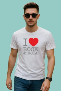 Tricou I Love Rock And Roll Inima Rosie, din bumbac 100% , tricou alb pentru Copii | Dama | Barbat - Img 3