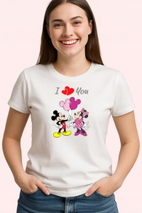 Tricou I Love You Mickey Si Minnie Mouse Impreuna, din bumbac 100% , tricou alb pentru Copii | Dama | Barbat - Img 2