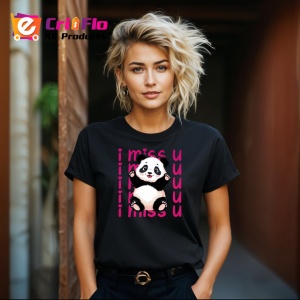 Tricou I Miss U Panda Trist Inimi Roz V2, din bumbac 100%, tricou negru Copii | Dama | Barbat - Img 8