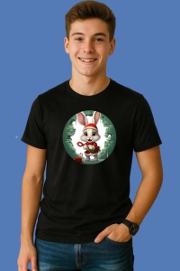 Tricou Iepuras Cu Fes Mos Craciun, din bumbac 100% Copii | Dama | Barbat - Img 2