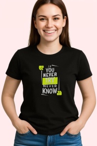 Tricou If You Never Try Quote, din bumbac 100%, tricou negru, Dama | Barbat