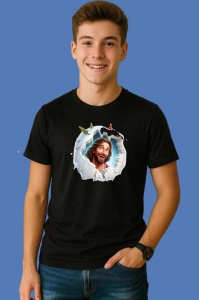 Tricou Iisus Cu Fundal Alb Si Braduti Craciun, din bumbac 100% Copii | Dama | Barbat - Img 2