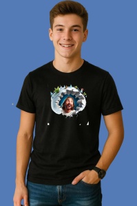Tricou Iisus Cu Fundal Albastru Inchis Si Stele Craciun, din bumbac 100% Copii | Dama | Barbat