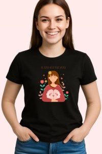 Tricou Ilustratie Fata Meditatie Be Kind With Your Mind, din bumbac 100%, tricou negru Copii | Dama | Barbat - Img 3